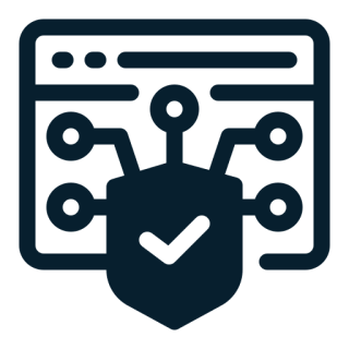 Cybersecurity icon with shield and web elements.