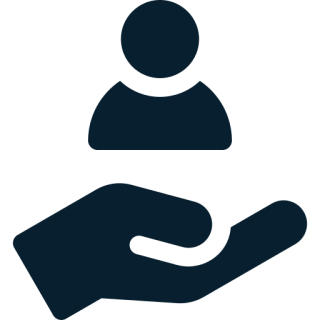 Hand supporting a person icon on black.